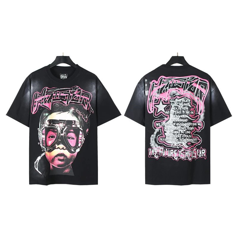 Hell*tar Alien Glasses T-Shirt Washed Black Streetwear for Men & Women